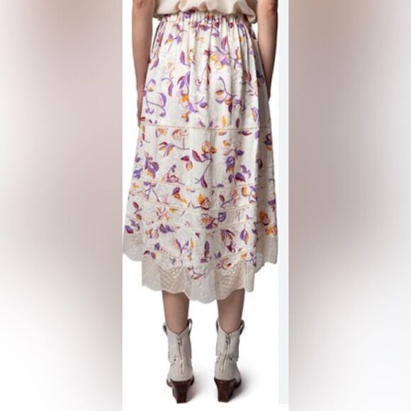 Zadig & Voltaire Joslin lace Jac cut flowers High Low silk blend Skirt 36. NWT - Picture 2 of 9